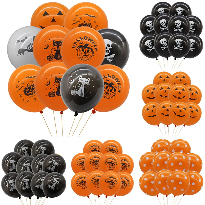 12pcs Halloween Skull Pumpkin Bats Shaped Latex Balloons Black Orange Birthday Party Decor Globos Kids Toys Ball | Дом и сад
