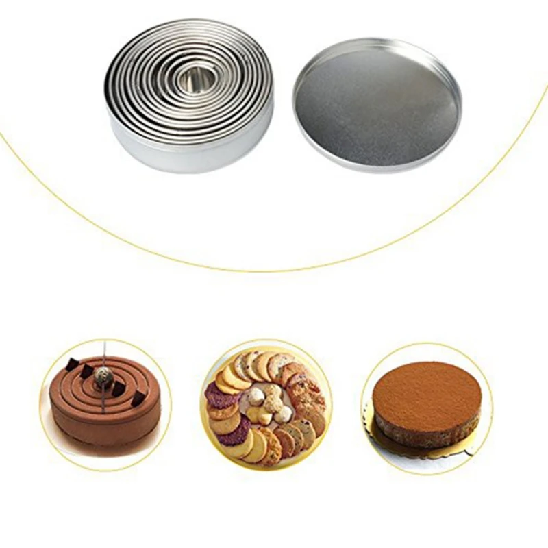 12PCS Mousse Circle Round Cake Mold Stainless Steel DIY Handmade Donut Fondant Biscuit Mold H1.x x