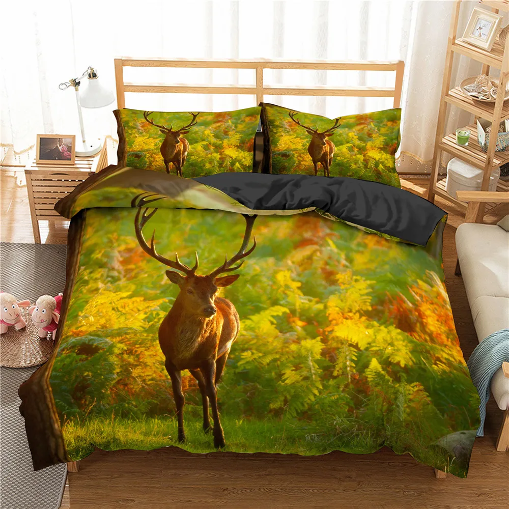 3D Forest Deer Print Bedding Set Deluxe Soft King Queen Double Single Bed Pillowcase | Дом и сад