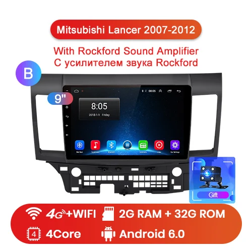 Junsun 4G+ 64G Android 9,0 для Mitsubishi Lancer 9 10 2007-2012 Авто 2 din Радио стерео плеер Bluetooth gps Нет 2din dvd - Цвет: WIFI-4G 2-32GB-B