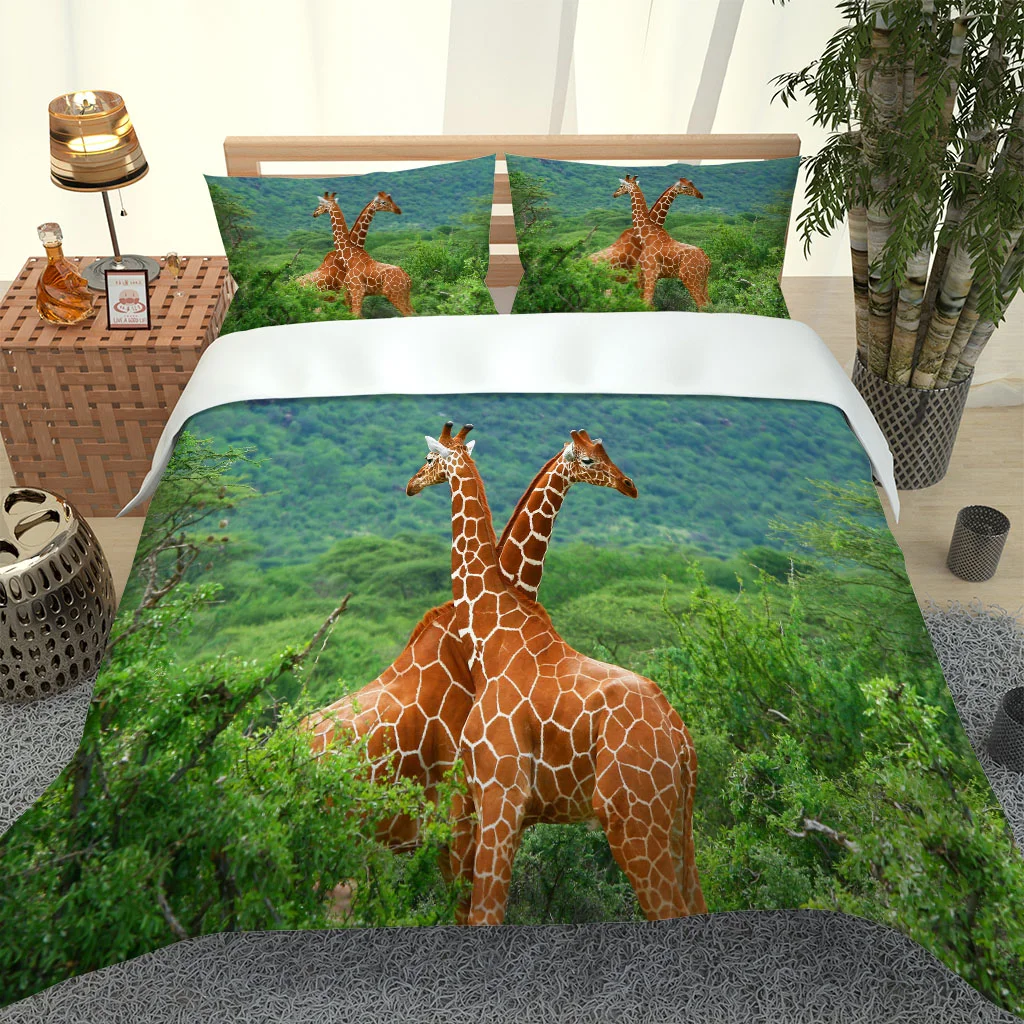 2020 Hot Style Bedding Set 3d Digital Giraffes Printing 2/3pcs Duvet Cover Single Twin Double Full Queen King | Дом и сад