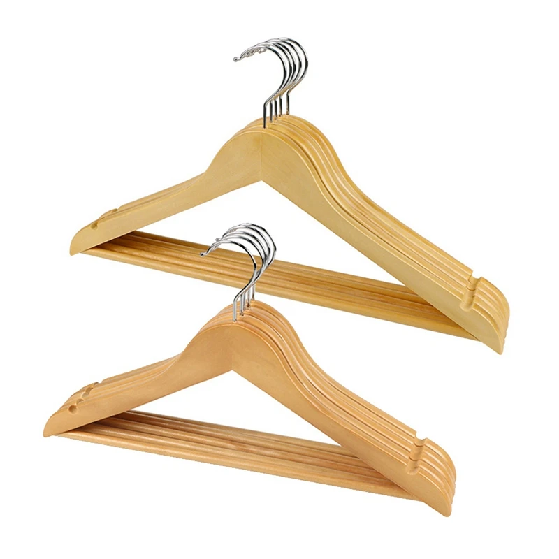 

High Quality Natural Wooden Hangers Clothes Coat Suit Trouser Bar Non-slip Metal Hook For Clothes Solid And Rotating Metal Hook