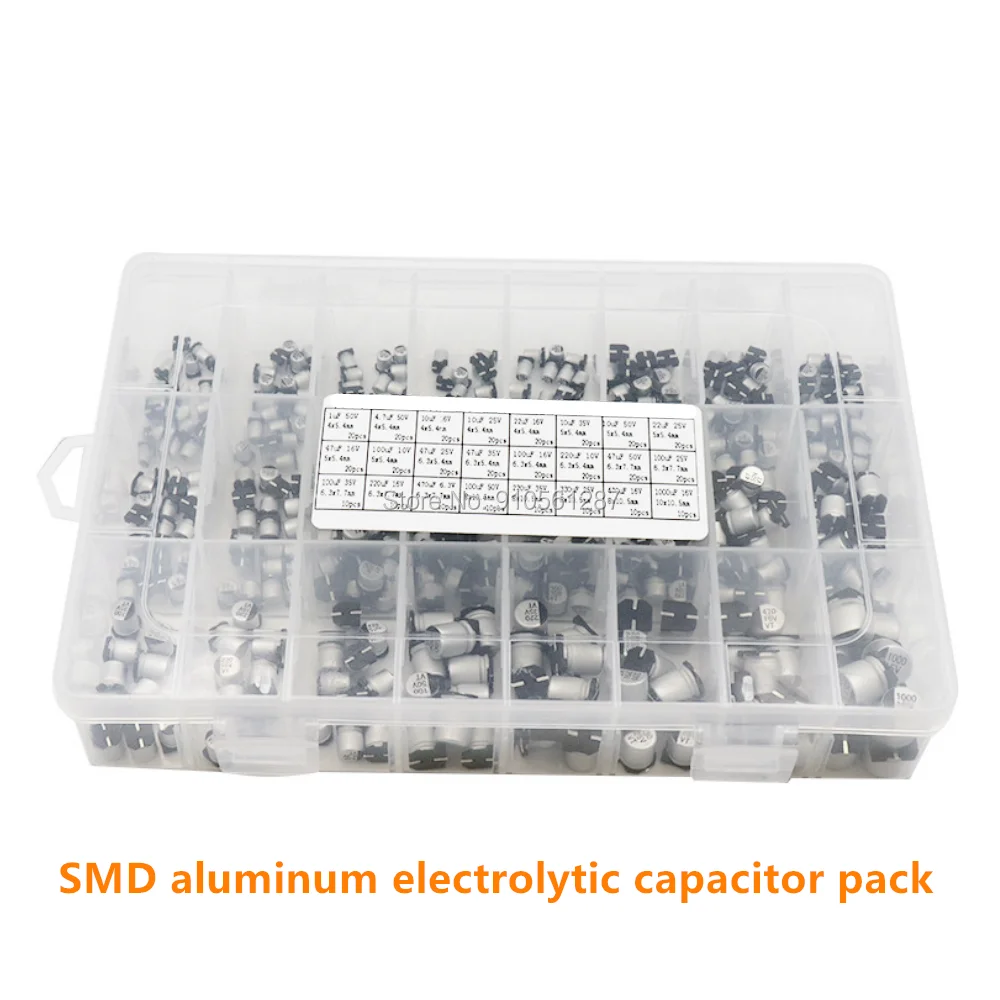 400PCS SMD aluminum electrolytic capacitor pack 6.3V 10V 16V 25V 35V 50V 1uF 1000uF 4.7uf 10uf 220uf 47uf 100uf 4*5.4 6.3*7.7mm |