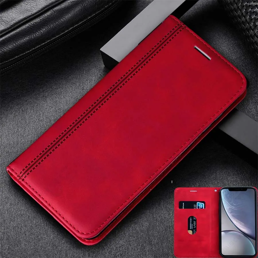 Vintage Leather Flip Cover Wallet Case with Card Slots and Magnetic Closure