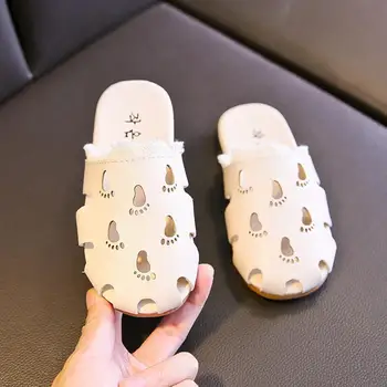 

Summer Todder Infant Baby Girls Shoes Kids Printed Indoor Flip Flops Non-Slip Hollow Out Beach Casual Leather Soft Slippers