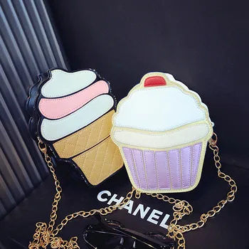 

Women Ice Cream PU Single Zipper Slanting Cross-bag Fashion Cartoon Metal Chain Cake Style Small Handbag