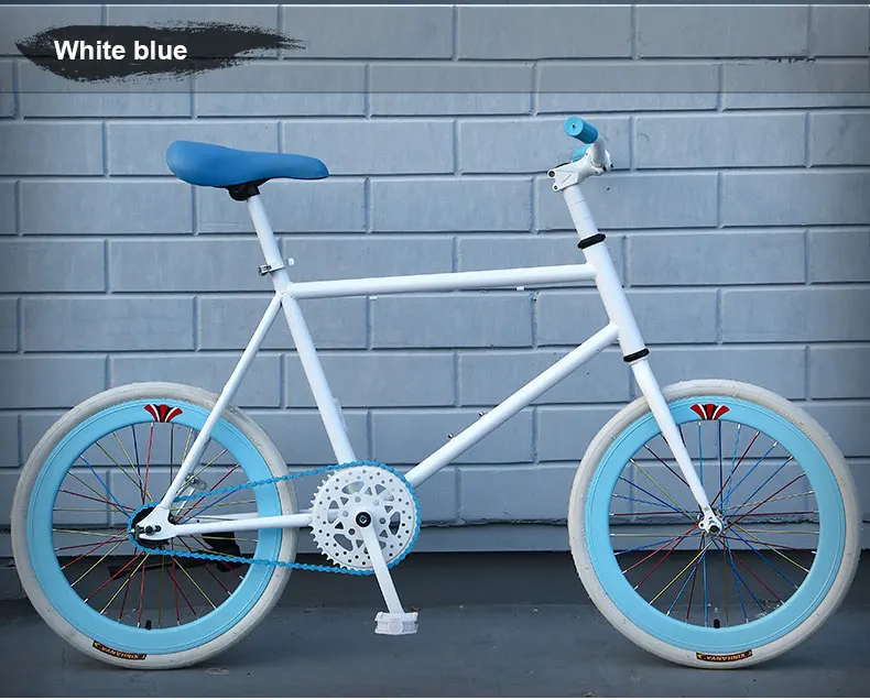 Дорожный велосипед с фиксированной передачей, мини перевернутый тормоз, сетка для велосипеда, Красный велосипед для студентов, взрослых мужчин и женщин, 20 дюймов, 30 нож, двойной дисковый тормоз - Цвет: White blue