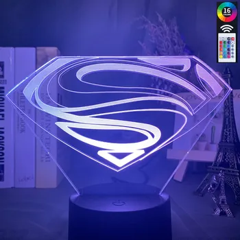 

3d Led Night Light Lamp 16 color change Optical MAL Superman Logo Nightlight for Home Decoration Touch Sensor for Event Prize