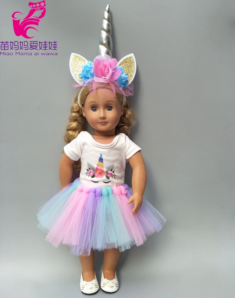 Doll Clothes For 43cm Baby Doll Unicorn Clothes Dress Doll Head Band