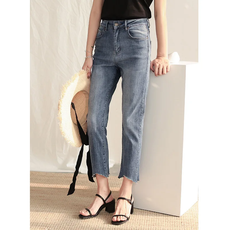 

Casual Pants 2019 Summer New High Waist Jeans Female Chic Nine Points Small Feet Pencil Pants 1390