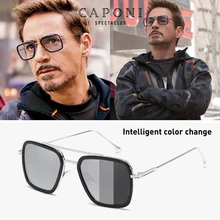 CAPONI фотохромные солнцезащитные очки Tony Stark iron man винтажные очки в стиле стимпанк Поляризованные Ретро Модные тени для мужчин UV400 BS66218