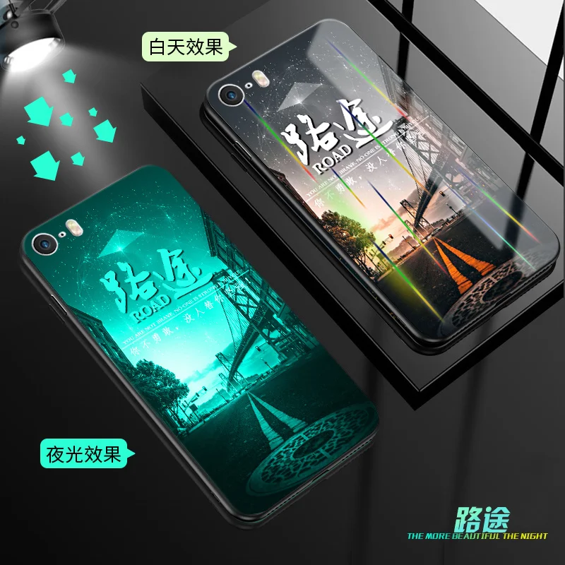 Светящийся чехол для iPhone 5 5S SE 6 6S 7 8 Plus X XR XS Max 11 Pro Max чехол, светящаяся задняя крышка из закаленного стекла, силиконовый чехол
