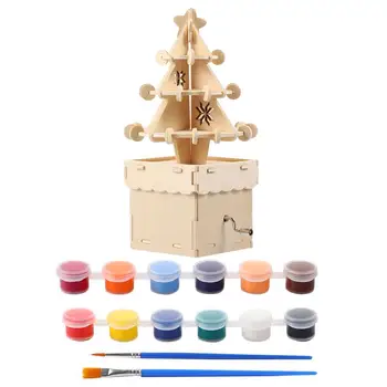 

DIY Wooden Hand-Cranked Music Box Christmas tree Santa Claus Music Box Toy Party Wedding Christmas Birthday Gift for Kids