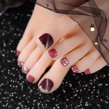 

24PCS/box Manual phototherapy Finished Nails Decoration Aurora Effect Short Detachable Wearable Foot false toenails press on