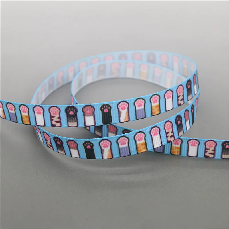 DHK 3/8'' 10yards Cat Dog Paw Printed Grosgrain Ribbon Accessory Hairbow Headwear DIY Decoration 9mm B2047