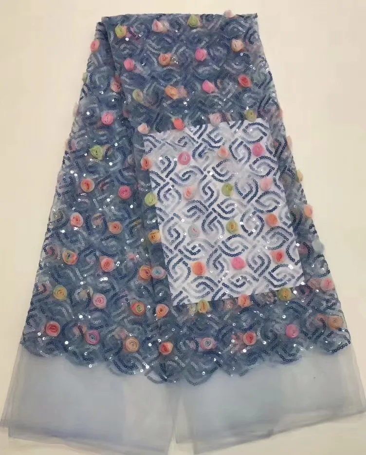 

French lace fabric 5yds/pce 3d colorful petals sequins embroidery mesh fabric women luxury lagos party asoebi bella bright dress