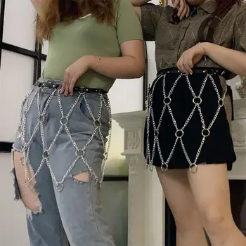 

Women Gothic Punk Faux Leather Waist Belt Harness Metal Chain O-Rings Half Skirt