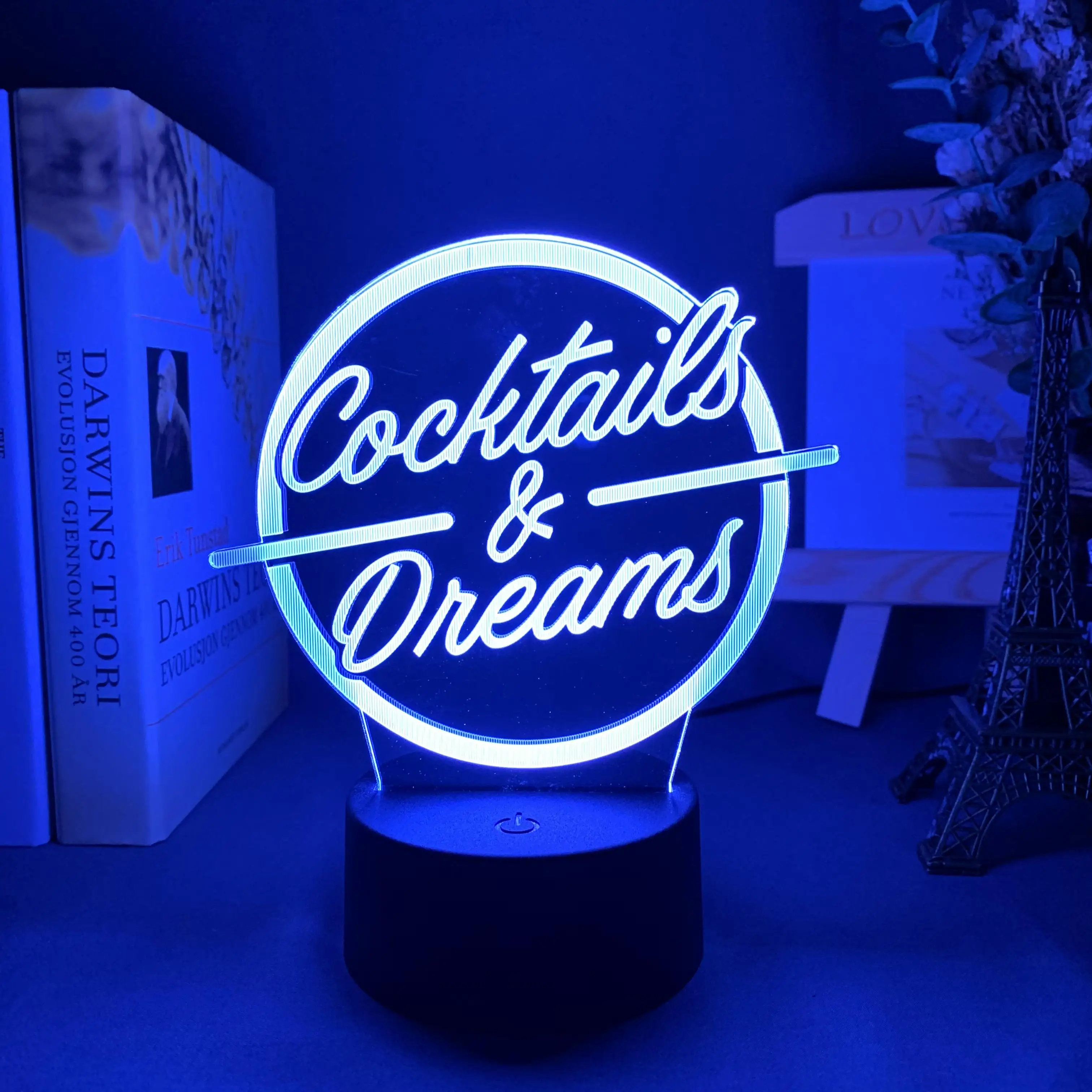 Cocktails & Dreams Led Night Light Sign for Bar Decoration Acrylic Laser Engraving Usb Battery Powered Table Lamp Color Changing cool night lights