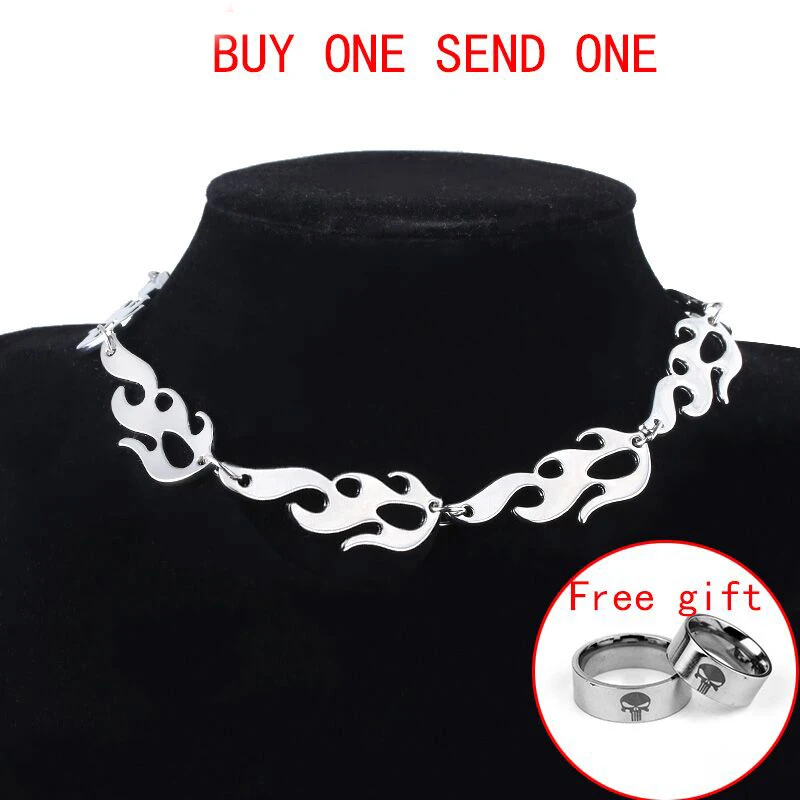 

Fashion Multi-Circle Flame Necklace Chain Hip-hop Big Alloy Punk Rock Exquisite Clavicle Temperament Collar Phoenix Harajuku Ins
