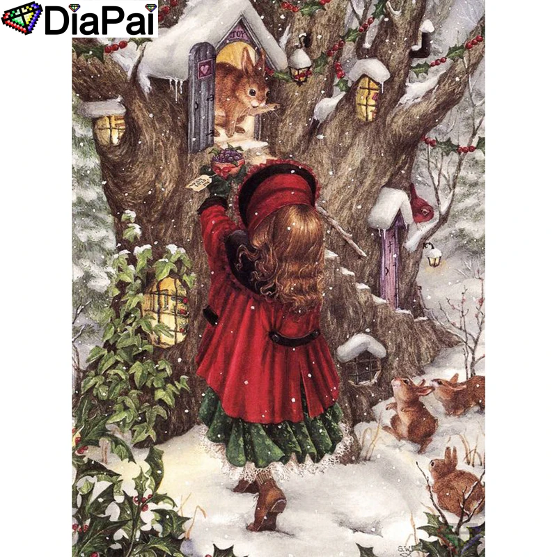 

DIAPAI Full Drill Diamond Painting "Animal rabbit girl"DIY Picture Of Rhinestone 5D Diamond Embroidery Cross Stitch Decor A22935