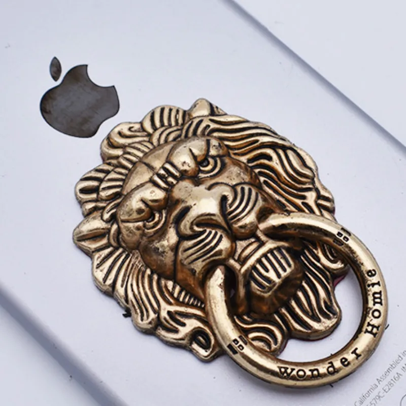 Copper Lion Head Finger Ring Stand Holder Alloy Steady Bracket Stent Mobile Phone Accessories - Color: Gold