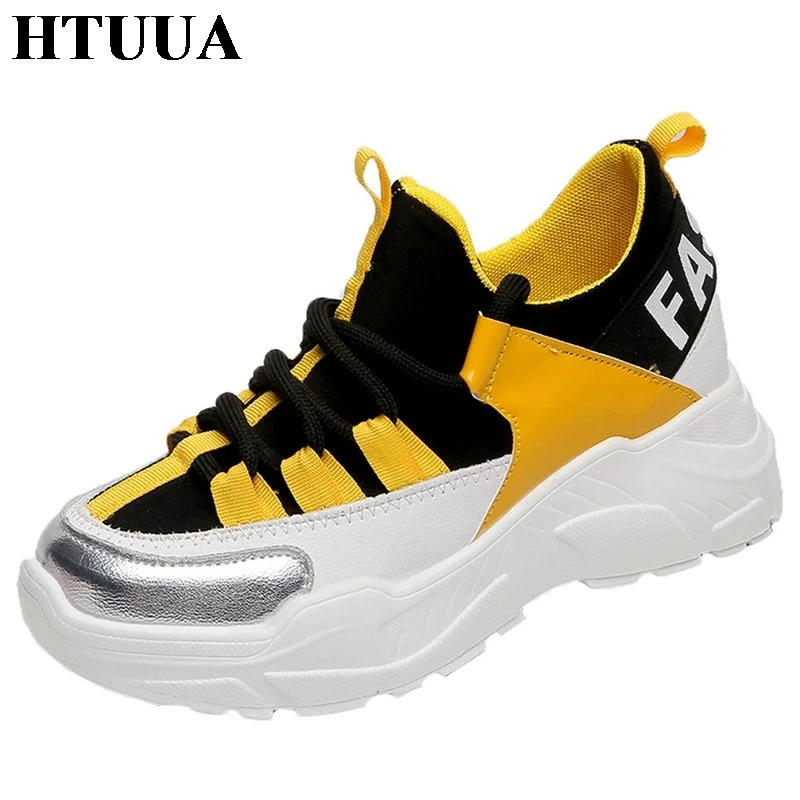 

HTUUA Newst Designer Platform Sneakers Women Flats Chunky Sneakers Casual Vulcanized Shoes Woman Trainers basket femme SX3156