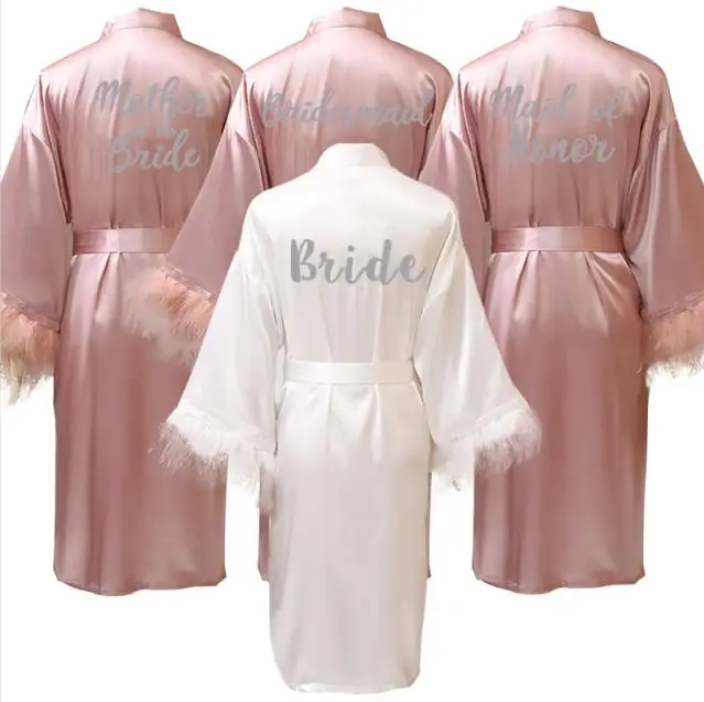 

dark pink robe silver letter kimono personalised satin pajamas wedding robe bridesmaid sister mother of the bride robes