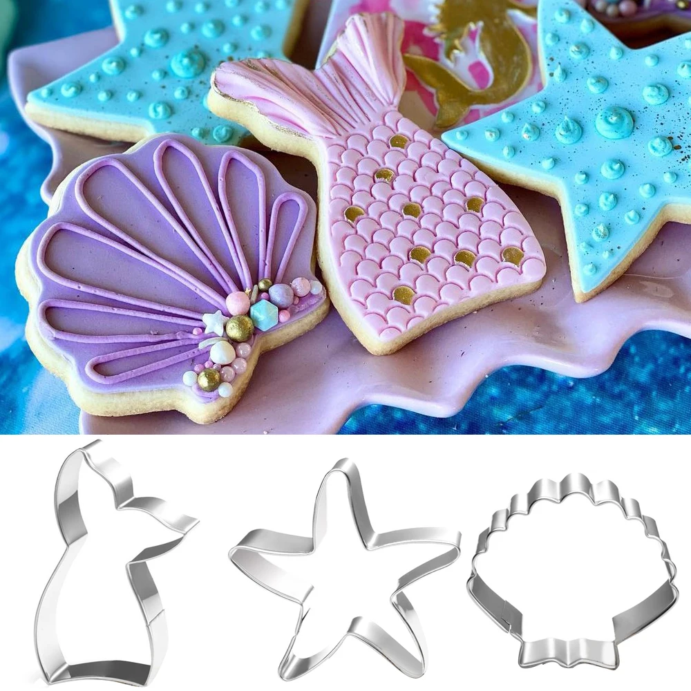 1SET Ocean Style Marine Life Cookie Molds Mermaid Starfish Biscuit Bread Cutter Fondant DIY Baking Tool Birthday Party Decor