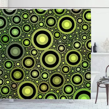 

Shower Curtain Set with Hooks 60x72 Inches Mosaic Green Pattern Beautiful Lime Stylish Geometric Line Awaresome Design Dot