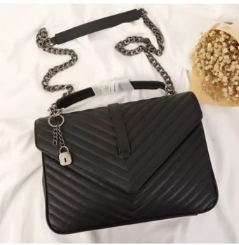 

Women genuine Leather handbag 32CM luxury Designer GUROVI messenger bag Female Black chain shoulder bag Lady Crossbody Bag