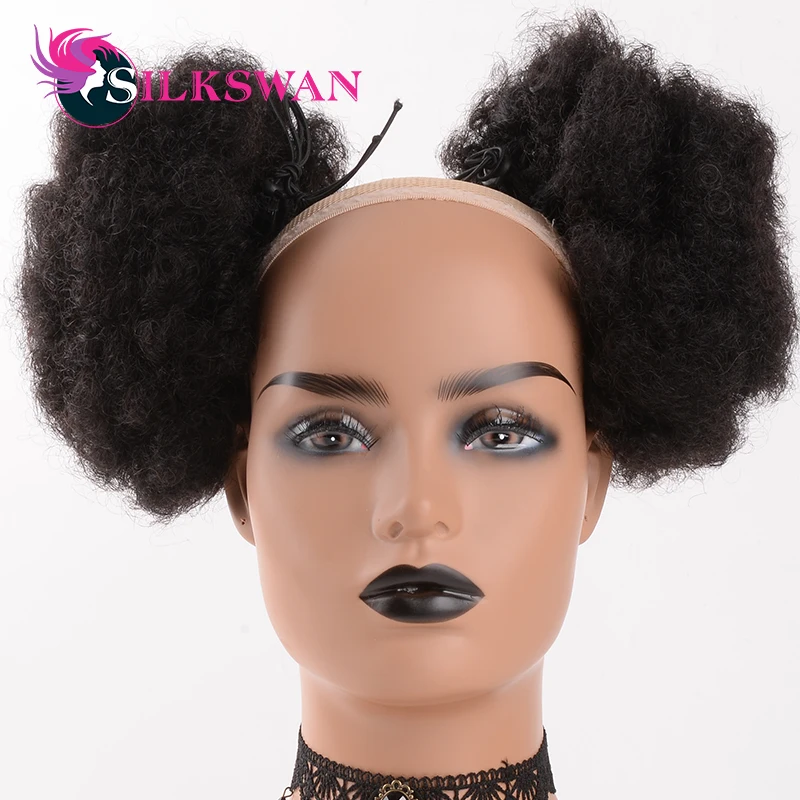 

Silkswan Hair Afro Puff ponytail bun extensions 8 inches drawstring adjustable natural color human remy hair for black woman