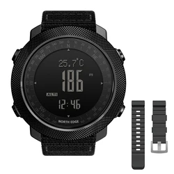 NORTH EDGE Men's Tactical Smartwatch - Rugged Digital Watch with Compass, Altimeter, Barometer, and Pedometer, Waterproof up to 50m (Black-Black)