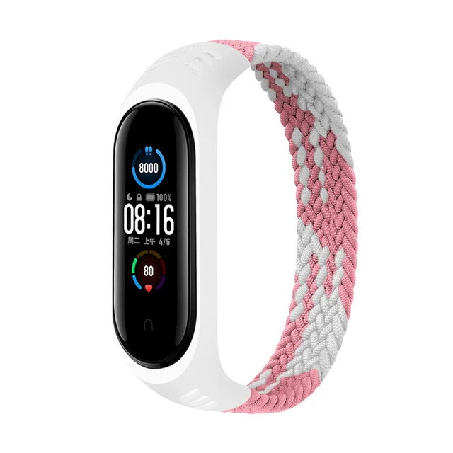 Nylon Braided Solo Loop for Xiaomi Mi band 5 6 Strap Bracelet belt Mi band 3 Miband 4 Wristband for xiaomi Mi band 7 5 watchband pink white