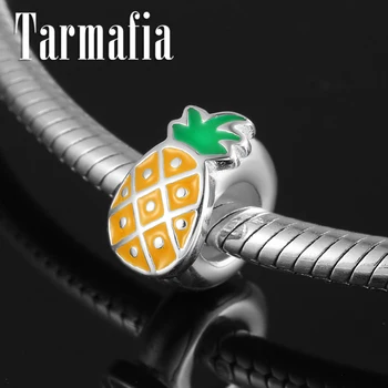 

Hot Enamel Pineapple Spacer Stopper Beads Real 925 Sterling Silver Fine Womens Jewerly Fit Original European Charm Bracelet DIY