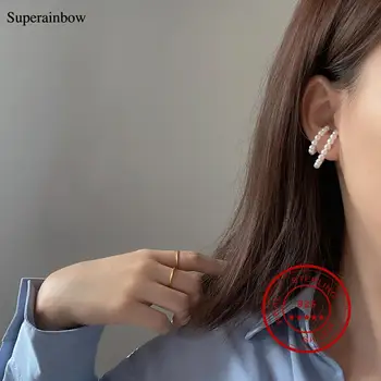

SUPERAINBOW 925 Sterling Silver Double Layer Pearl Ear Cuff for Women Girl Clip Earrings NO Piercing Jewelry SR-E37