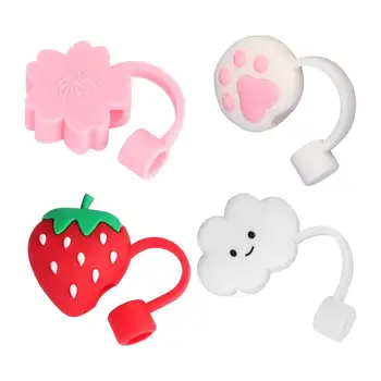 

4pcs Cartoon Silicone Straw Plug Reusable Straw Tips Cover Dust Cap Drinking Straw Protector Suit For 6-8mm Straws