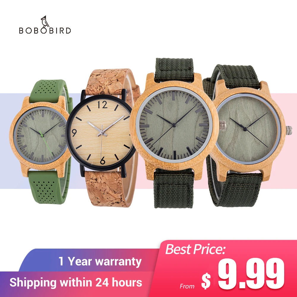 Bobo bird-relojes de madera hechos a mano para hombre, de pulsera de cuarzo, correa de cuero, de madera, ligero, Masculino
