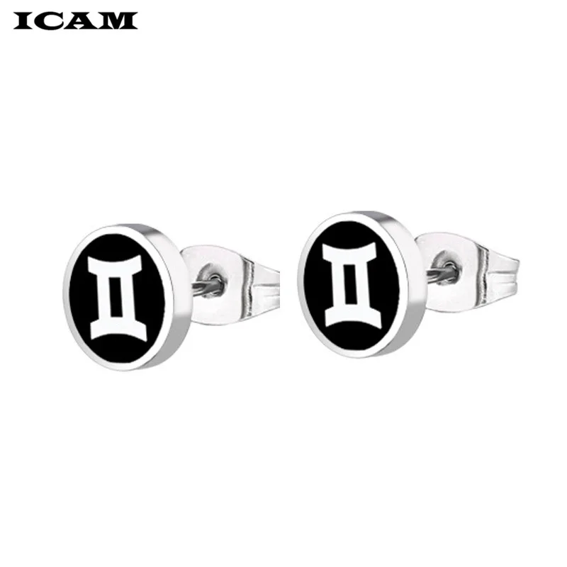 

ICAM 361L Stainless Steel Black Color Enamel Earrings For Women Luxury Fine Stud Earrings Brand Female Jewelry