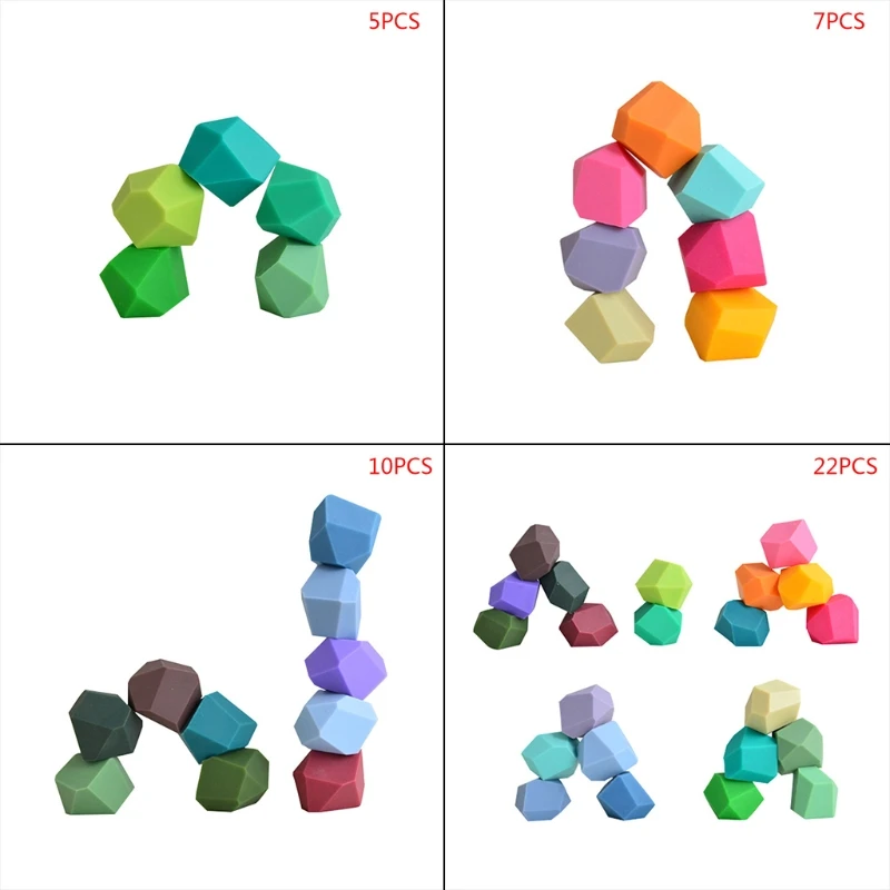 

HX5D 5/7/10/22Pcs Children Rainbow Silicone Colored Stone Stacking Game Building Block Kids Creative Educational Toys Gifts
