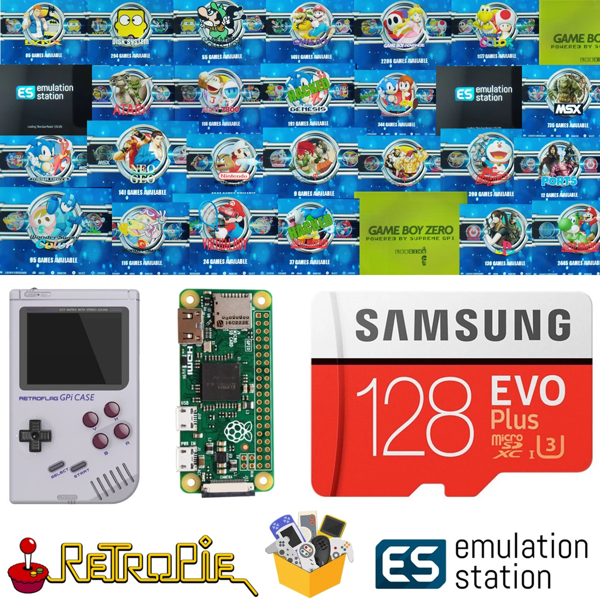 

128 GB Retropie Emulation Station SD Card for your GPi Case Raspberry Pi Zero 14000+ Games FC NES SNES GBA PS NEOGEO ATARI LYNX