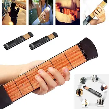 

Environmental Protection with Wrench Pocket Guitar Black Teaching Gift Beginner Travel Guitar Practice Tool Non-Toxic
