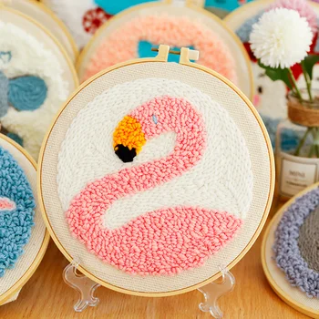 

Russian Poking Embroidery Animal Material Package Punch Needle Embroidery Hoops Wool Weaving Set DIY Swan Pattern Embroideried