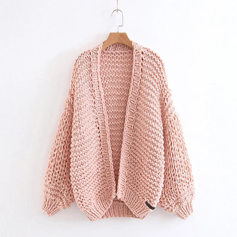 

Autumn And Winter Sweater Women's WOMEN'S Dress Europe And America Lazy-Style Handmade Weave Lantern Sleeve Knitted Cardigan out