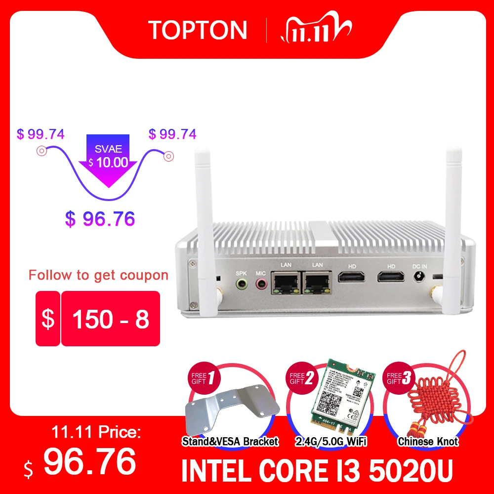 Безвентиляторный брандмауэр мини ПК с Windows 10 AES NI Intel N3160 3150 4 ядра 2 * lan HDMI PfSense