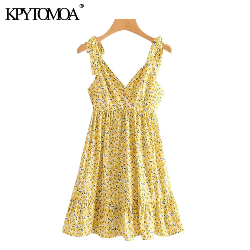 KPYTOMOA Women 2020 Chic Fashion Floral Print Ruffled Mini Dress Vintage Backless Zipper Bow Tied Straps Beach Female Dresses KPYTOMOA Women 2020 Chic Fashion Floral Print Ruffled Mini Dress Vintage Backless Zipper Bow Tied Straps Beach Female Dresses