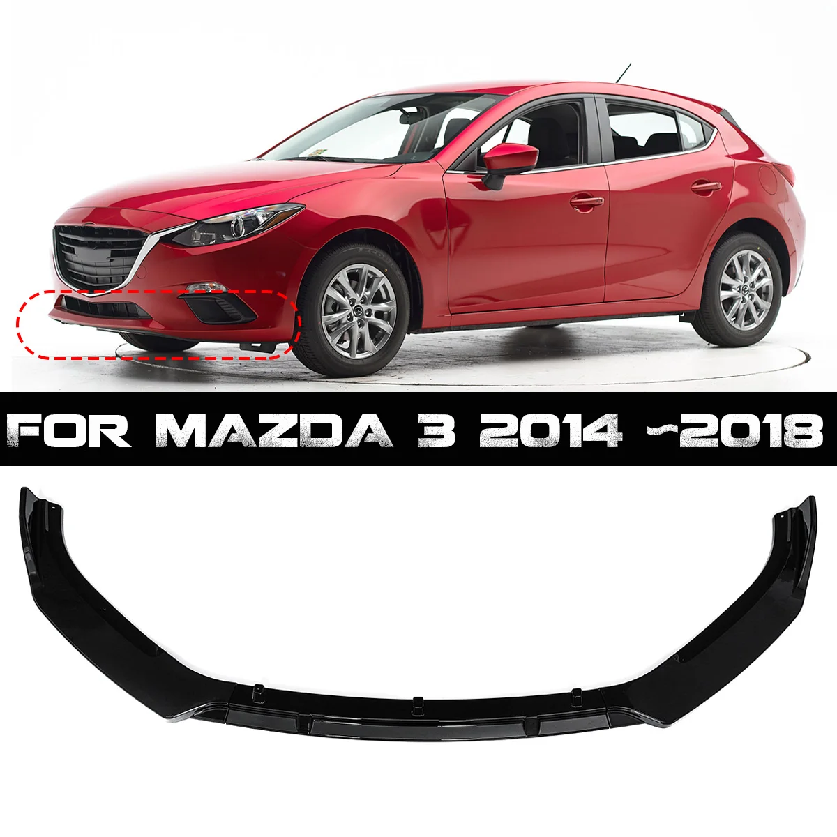 

3Pcs Glossy Black Car Front Bumper Splitter Lip Cover Trim Front Bumper Diffuser Lip Cover Wing Fit For MAZDA 3 axela 2014 2018