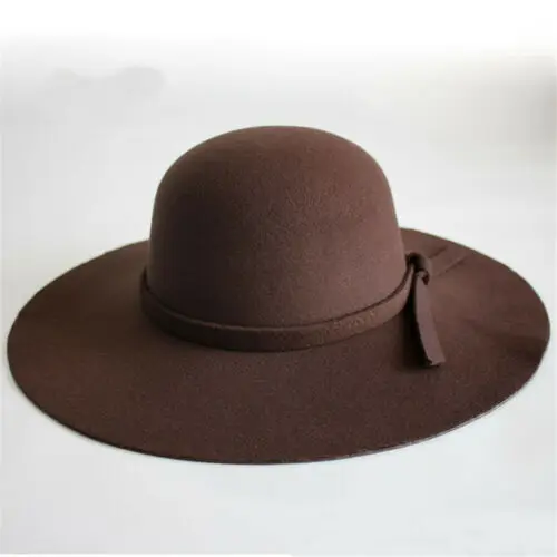 Women's 100% Wool Floppy Wide Brim Fedora Hat - Foldable, Packable Sun Hat With Bow (Brim: 4", One Size)