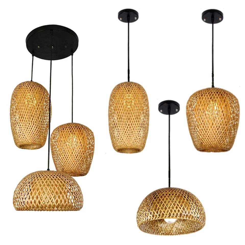 Подвесная лампа-фонарик из бамбука плетеные светильники натурального ротанга