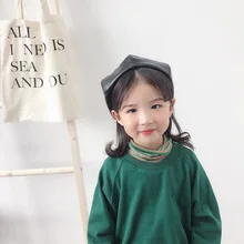 Модная осенне-зимняя детская шапка из искусственной кожи, теплый берет, уличная шапка для девочек, шапка для художника, французская восьмиугольная кепка, casquette