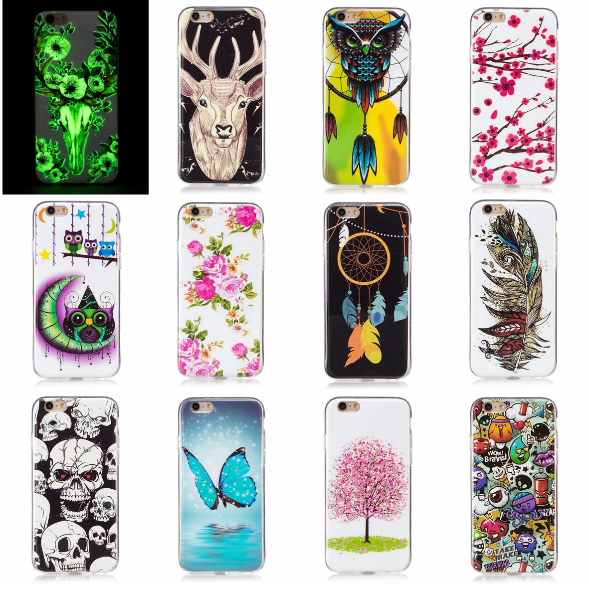 

Soft Silicone TPU Case For Apple iPhone 6 6 S 6S Luminous Night Shine Phone Cover Coque For iPhone6S Cartoon Cases For iPhone6